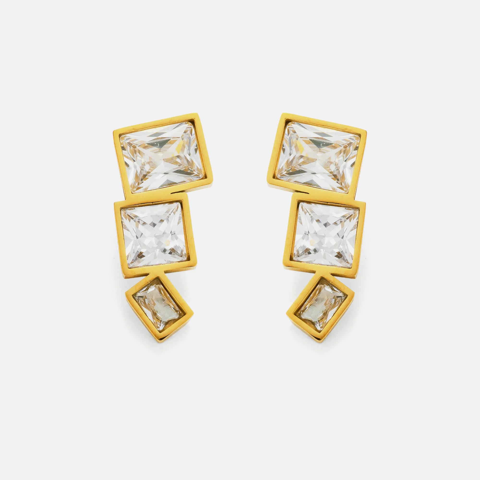 Dazan NEW HOT 18k Gold Plated Hypoallergenic Stainless Steel Modern Square Zircon Chandelier Earrings Fashion Show Model Jewelry