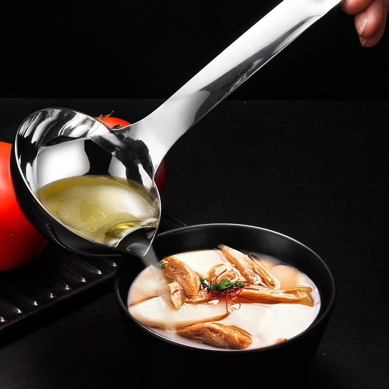 304 Stainless Steel Soup Ladle Spoon Multipurpose Oil Separating and Filter Scoop Food Grade Kitchenware for Business Gifts