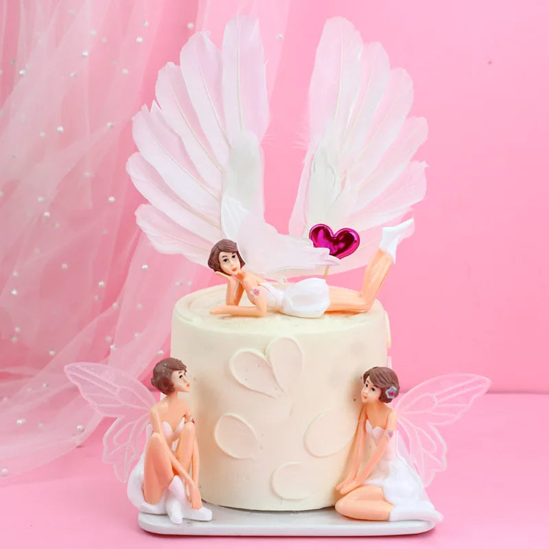 Romantic Wedding and Birthday Crown Feather Cake Topper Goddess Queen Decoration for Valentine's Day Baking & Celebration