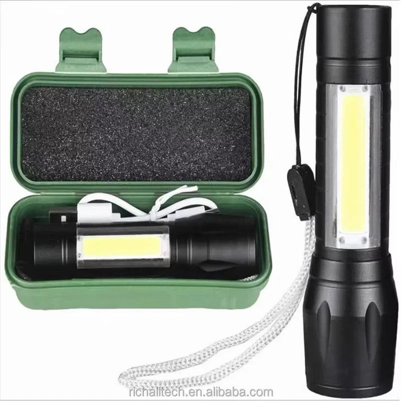 Mini Zoom Waterproof XPE LED COB Light Torch Lantern  Recharging Flashlight 3 Lighting Modes Camping Light Led Flashlight
