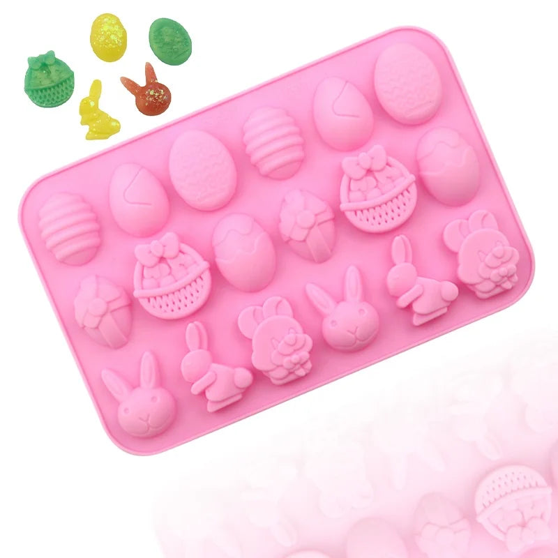 1104 Hot Sell Easter System Silicone Chocolate Mould with Egg and Rabbit Shape Kitchen Baking Utensils Soap Mold Trays Cake Tool