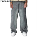Custom Logo High Waist Work Pants Denim Stack Wide Leg Pants Men Double Knee Loose Fit Stripe Baggy Carpenter Pants Jean Men