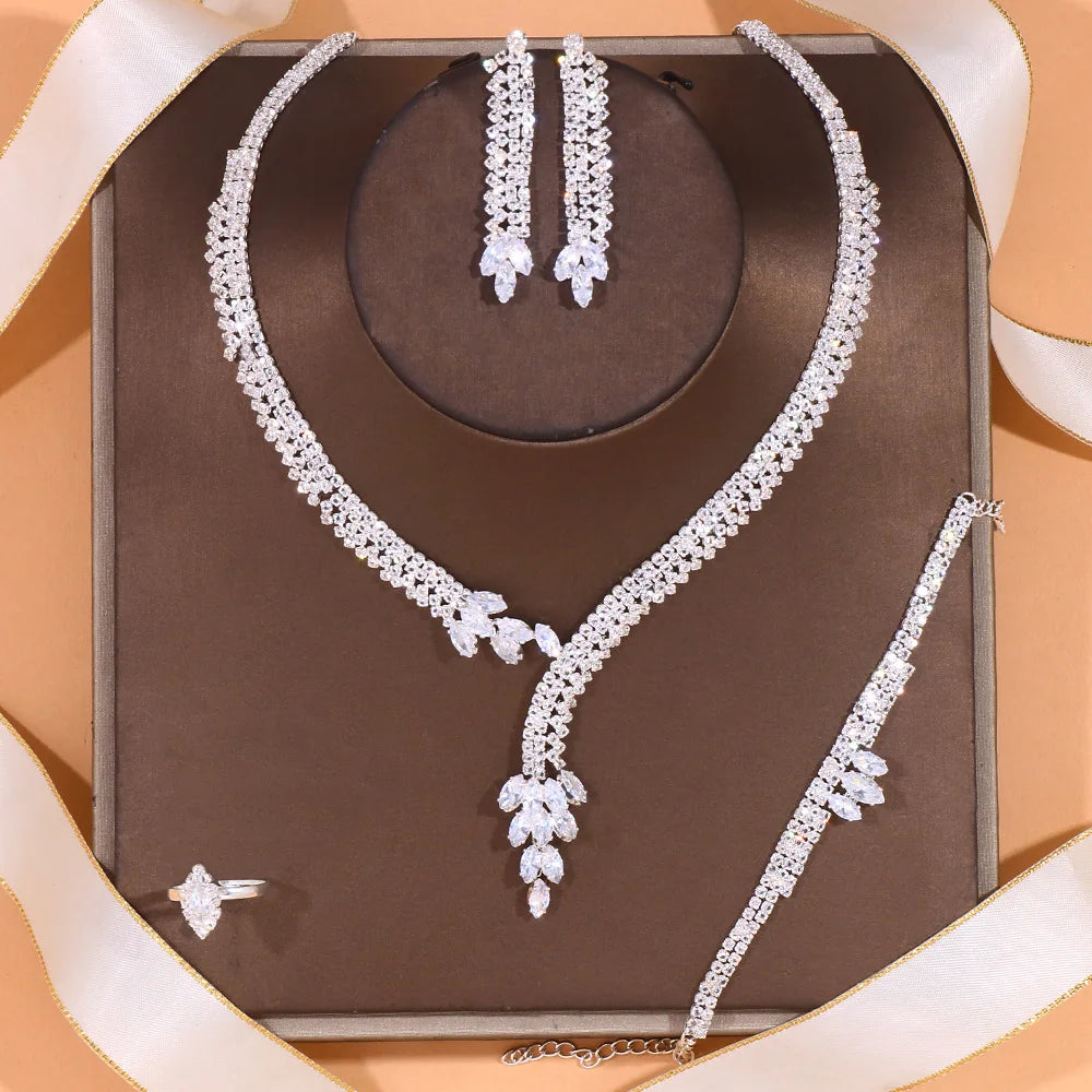 European and American New Zircon Jewelry Set Wedding Accessories Fashion Bridal Necklace Four Piece Set