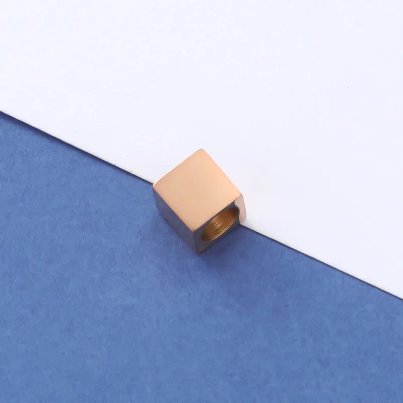 Rose Gold Engraved Jewelry Pendant Making Accessories Blank Stainless Steel Cube Square Shape Charm Beads