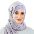 Luxury Muslim Hats With Flower Accessories Ethnic Headscarf Breathable Cotton Hijab Pearl Headwraps
