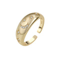 Daidan Adjustable Ring 925 Sterling Silver Dome Gold Plated Jewelry Resizeable Moon Star Zircon Ring MegaBDM