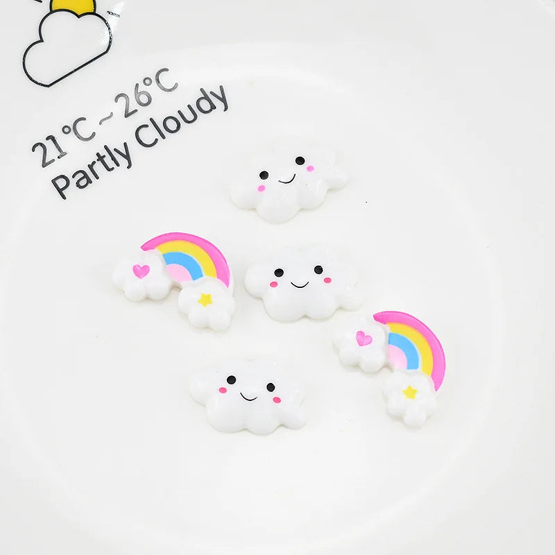 Cartoon Resin White Cloud Rainbow Flat Back Resin Charms Cabochons for Slime Handmade DIY Mobile Phone Kids Hair Craft Decor