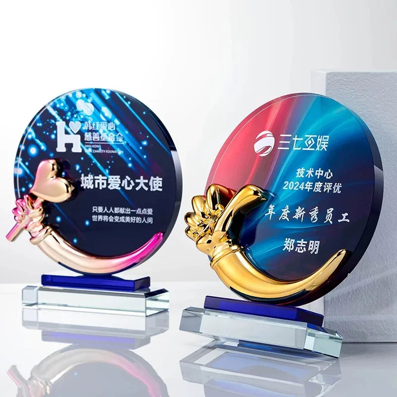 Resin Gold Silver Bronze Full Color Printing Crystal Glass Trophy MH-NJ0597