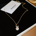 Zircon Rotating Earrings Relieving Stress Rabbit Cute Cubic Zirconia Open Adjustable Spinner Copper Ring Rabbit Necklace