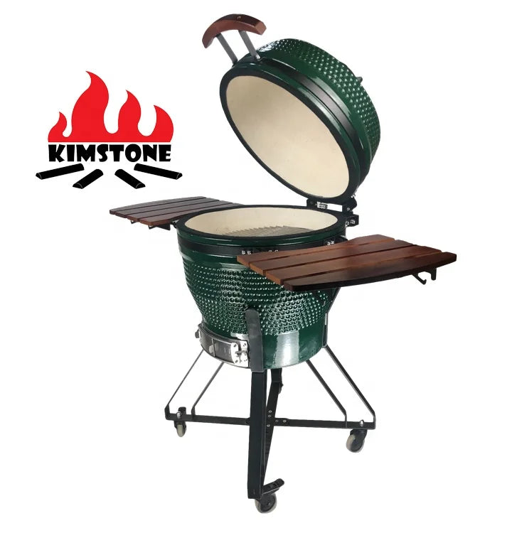 Kimstone 22-Inch Classic Ceramic Kamado Grill with Foldable Design and Smoker Function for Camping & Backyard BBQ