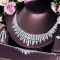 4pcs Full CZ Paved Big Statement Dubai Luxury Tassel Necklace Earring African Bridal Wedding Party Dinner Jewelry Sets for Women