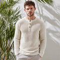 Men's Cotton-Linen Textured Henley Sweater Casual Spring Knit