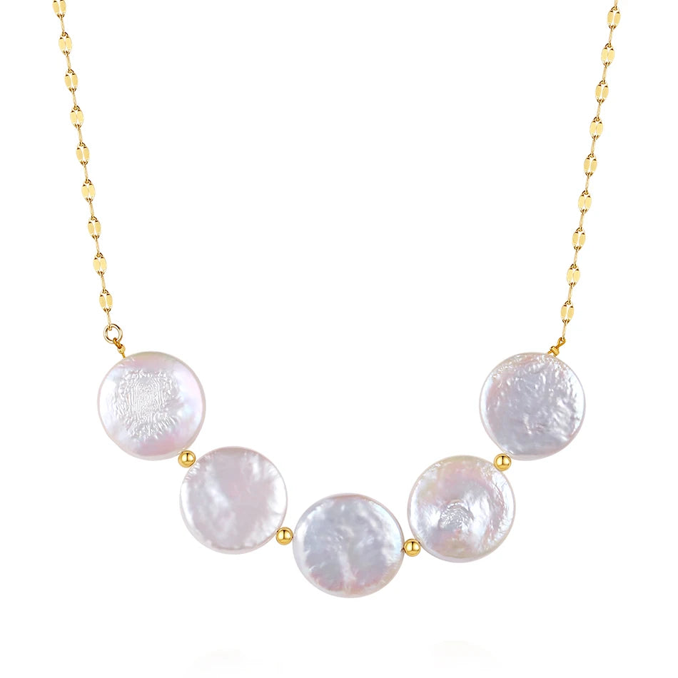 New Arrival 925 Silver Jewelry Wholesale 14k Gold Vermeil Five Flat Pearl Fish Lips Chain Necklace for Women Gift