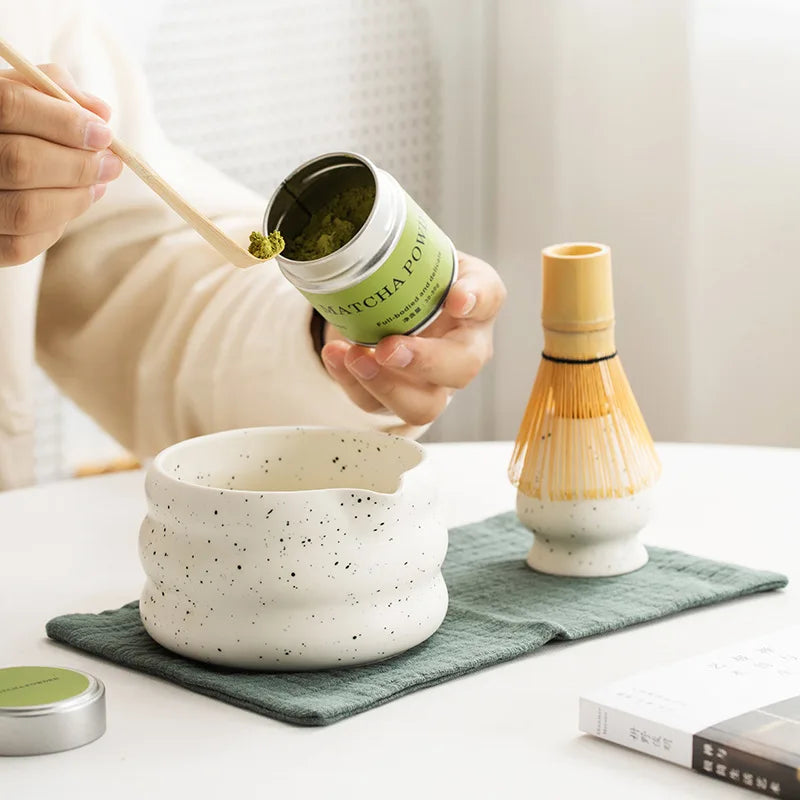 6PCS Matcha Kit Set Japanese Tea Matcha Ceremony Chawan Accessories Ceramic Whisk Holder Organic Bamboo Whisk Matcha Tool Set