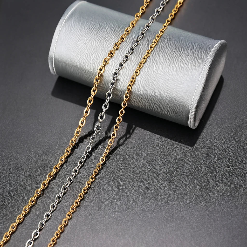 1.2mm 1.5mm 1.6mm 2.0mm 2.4mm Stainless Steel Basic Chocker Chains Necklace Women Men Fashion Jewelry Flat O Chain Necklace