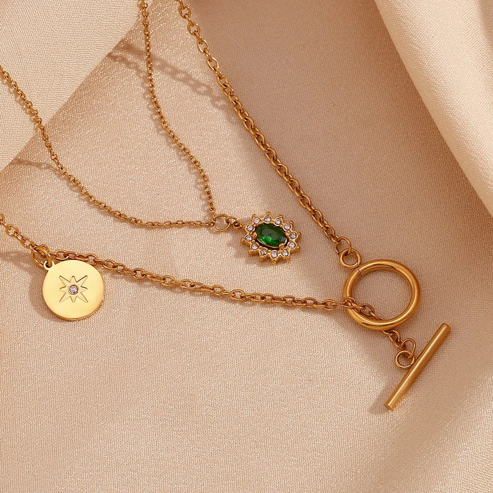 Fashion Jewelry Necklace Double Layer Chain Necklace Gold Plated Jewelry Stainless Steel Necklaces for Women