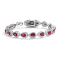 Delicate 4*6mm Pear Cut Red Ruby Tennis Chain Bracelet 925 Sterling Silver Women Bracelet