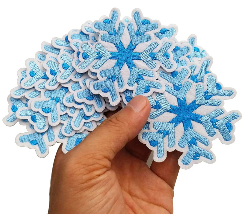 Blue Snowflake Snow Flake Winter Iron on Sew on Embroidered Patches Applique Machine Embroidery Sewing Craft Project DIY