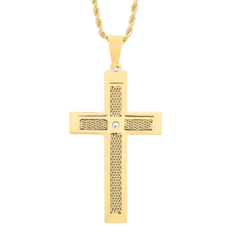 KALEN Unisex Fashion Silver/Gold/Black Stainless Steel&Rhinestones Christian Cross Pendant