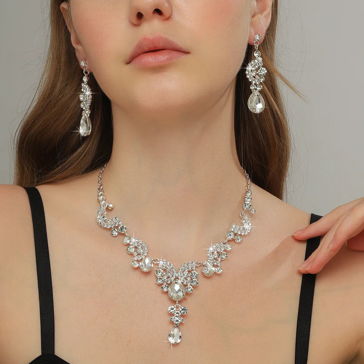 Wholesale Accessories JOMTY High-End Bridal Necklace Earring Sets Gold Plated Zircon for Weddings-European American Bestsellers
