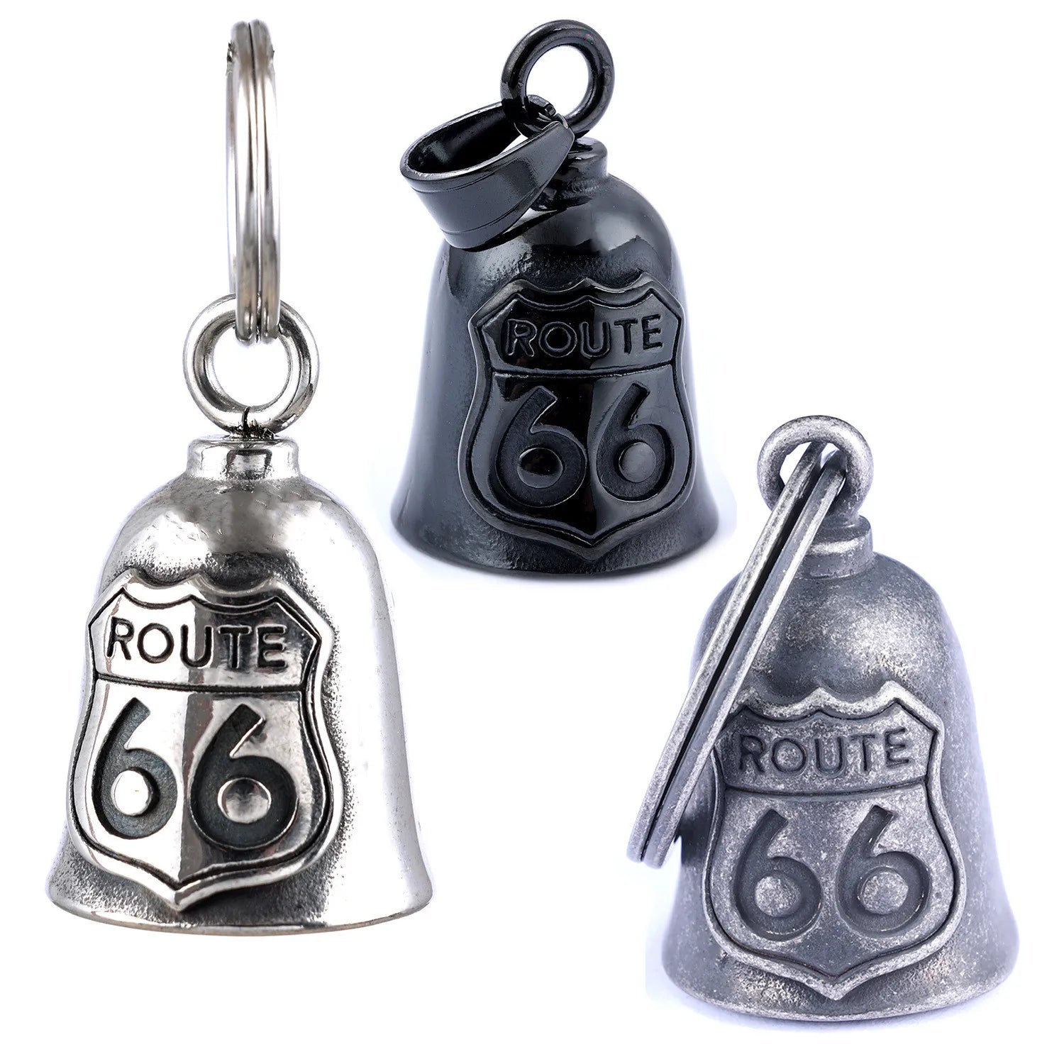 Good Luck Biker Gift Stainless Steel Route 66 Biker Gremlin Guardian Motorcycle Riding Bell Pendant Keychain