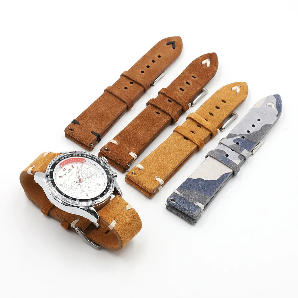 Suede Leather Strap 18mm 20mm 22mm 24mm Multi-color Genuine Leather Watchbands Handmade Comfortable Watch Strap