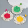 New Raffia Winding Earrings Rattan Plant Circle Flower Drop Women Handmade Woven Straw Wicker Earrings Summer Ocean Beach Jewely