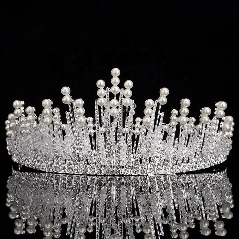 Hot Selling  New Bridal Headwear Gold and Silver  Alloy Pearl Crown Bride Wedding Hair Accessories