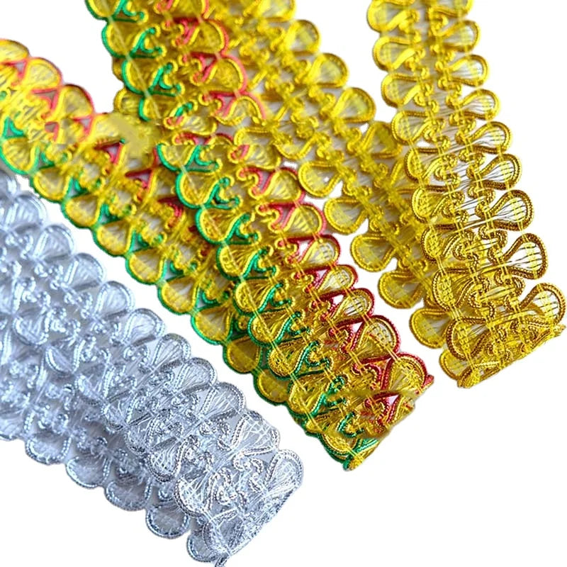 35mm Wide Diy Clothes Sewing Accessories Metallic Gold Silver Braided Lace Fabric Ribbon Double Sided Wave Costume Curtain Trims