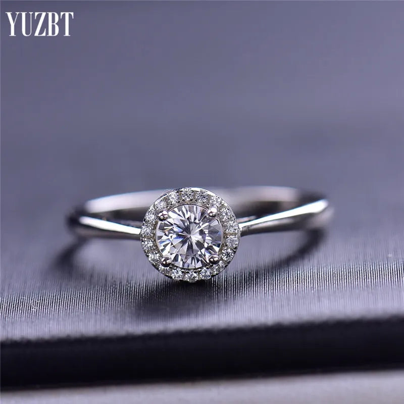 Silver 925 Original Round Brilliant Cut 0.5 Carat Diamond Test Past D Color Moissanite Wedding Ring for Girls Gift Fine Jewelry