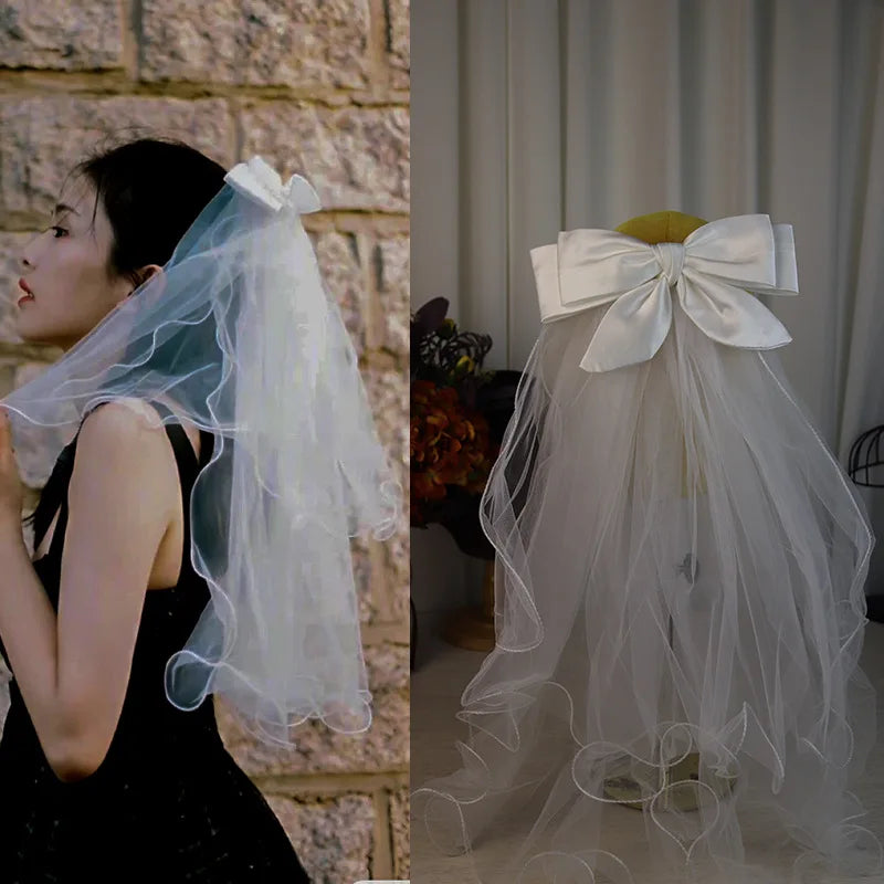 ShangHai Bride's Hair Accessories Short Veil White Black Lockdown Mantila Single Veil Bride