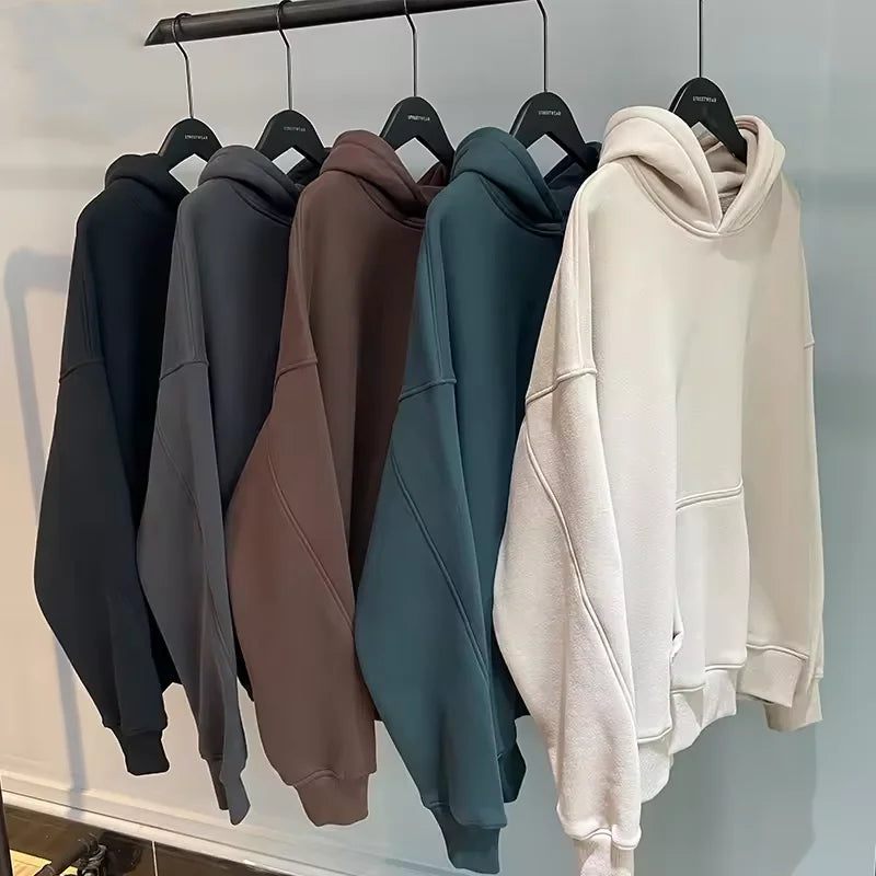 High Quality Custom logo 400 GSM Heavyweight Cotton Fleece Plain Pullover Oversized Plus Size Men's Hoodies