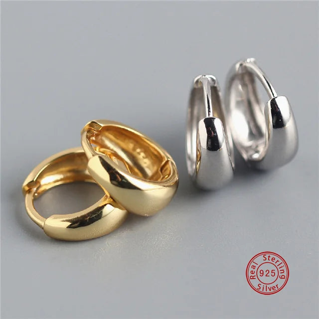 Fashion Gold Plated S925 Sterling Silver Smooth Width Metal Mini Hoop Earrings for Women
