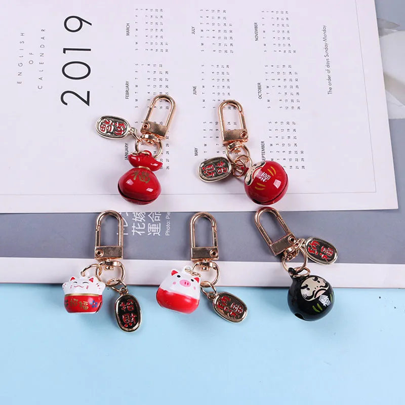 Cute Cartoon Japanese Lucky Cat Keychain for Women Men Bag Schoolbag Charms Keyring Car Key Pendant Key Chains Decoration