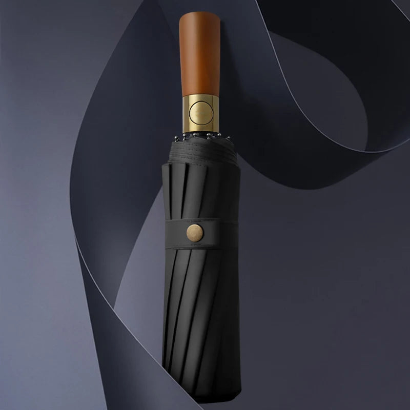 Best Selling Durable Using Windproof Extra Large Folded Umbrella Business Men Windproof Automatic Wooden Handle Folding Umbrella