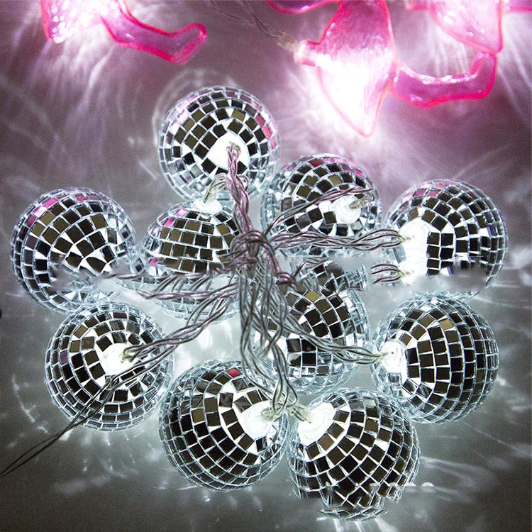 Hot Selling  10 Pieces Mirror LED Party Light String Bright Disco Ball String Lights Reflective Mini Disco Ball for Holiday