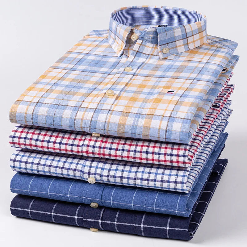 Trendy Men's 100% Cotton Twill Washed Plaid Shirt with Long Sleeves Business Casual Tops for Spring ODM Supply