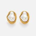 Dazan New Winter 18k Gold Plated Hypoallergenic Stainless Steel Vintage Hyperbole Irregular Baroque Pearl Dancer Earrings Gift