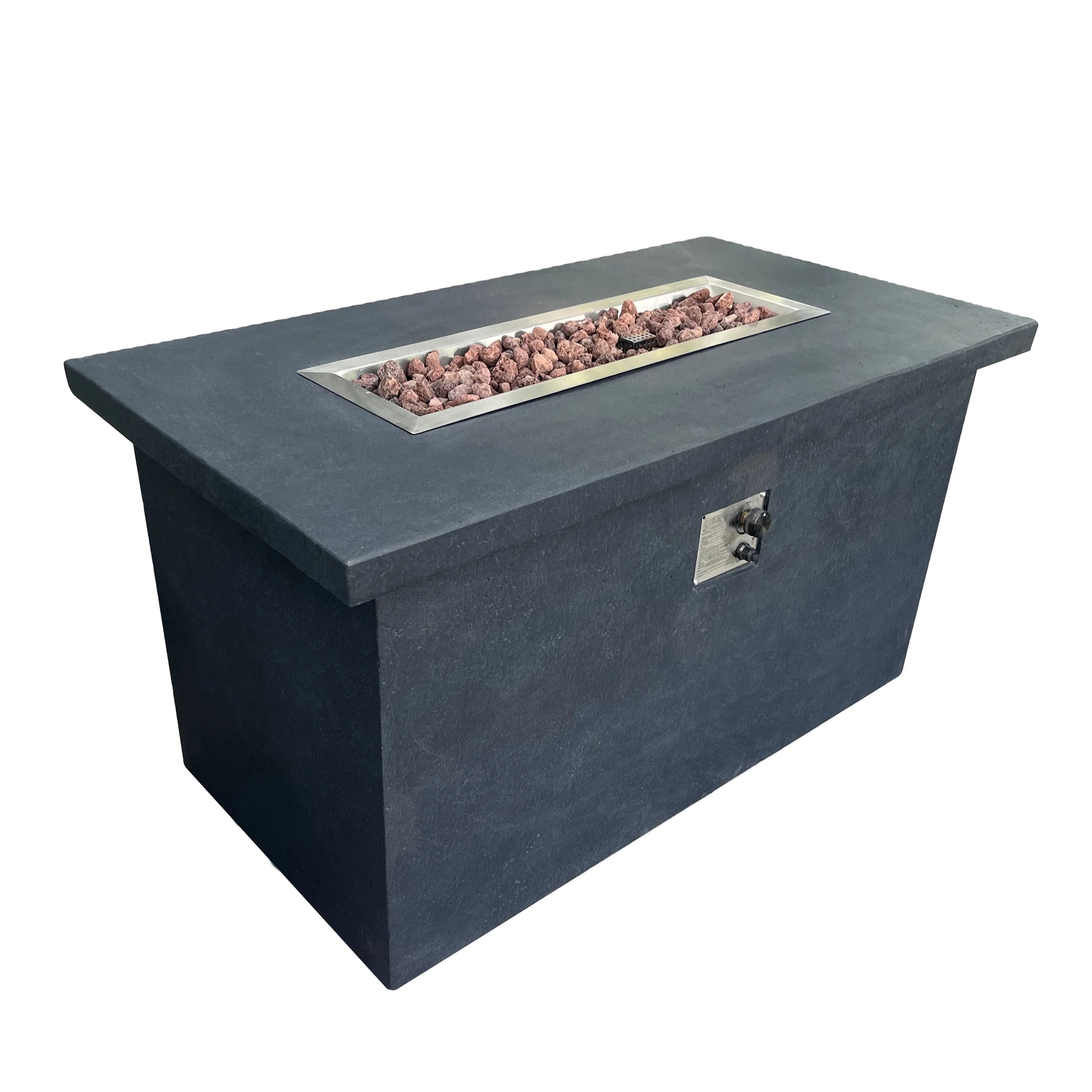 CHARM GARDEN CZYS306 Gas-Powered Modern Grey GFRC Rectangle Fire Table Coffee Outdoor Terrace Dining CE/US Certified 132x70x70cm