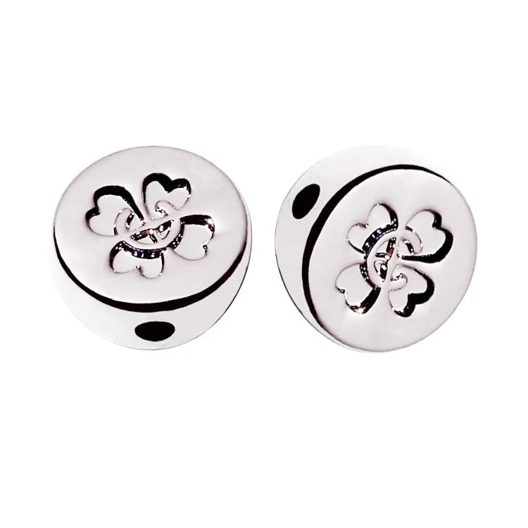 Custom Flower logo Flat Beads Fitting Silver Plating Bracelet Accessory Brand Metal Pendant for Necklace