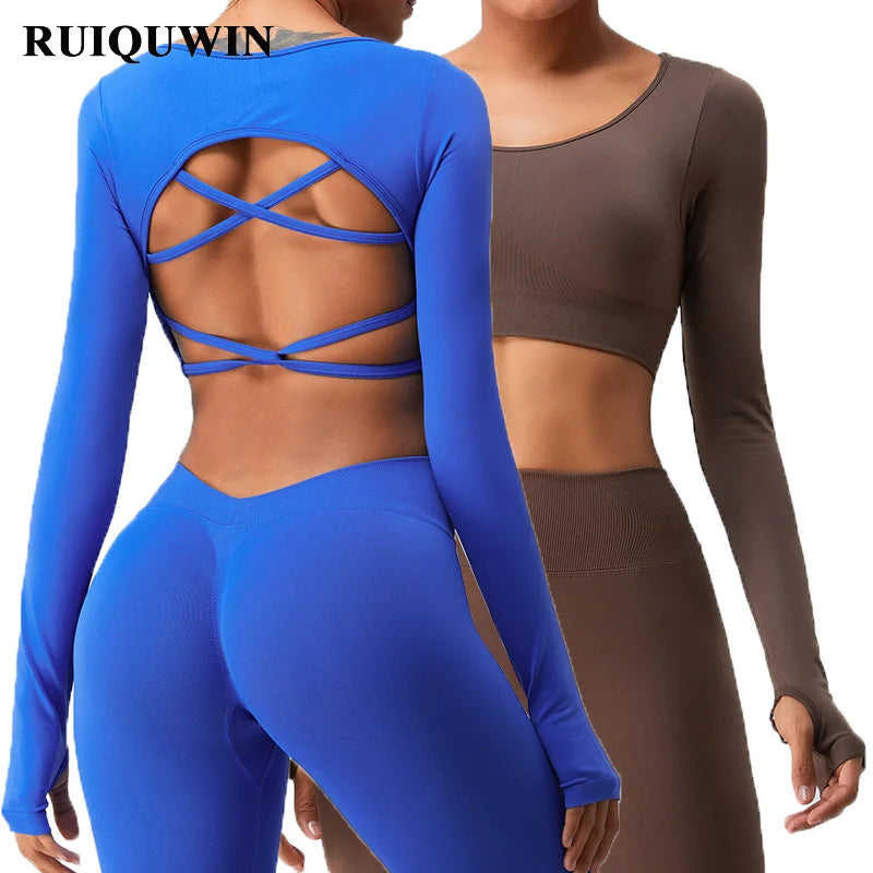 RUIQUWIN Best Selling Women Athletic Fitness Running Quick Dry Tight Long Sleeve Yoga Tank Top Workout Corset Tops