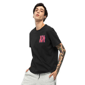 Breathable Knitted Digital Printed Solid Pattern Men's Casual Oversized Black T-Shirt