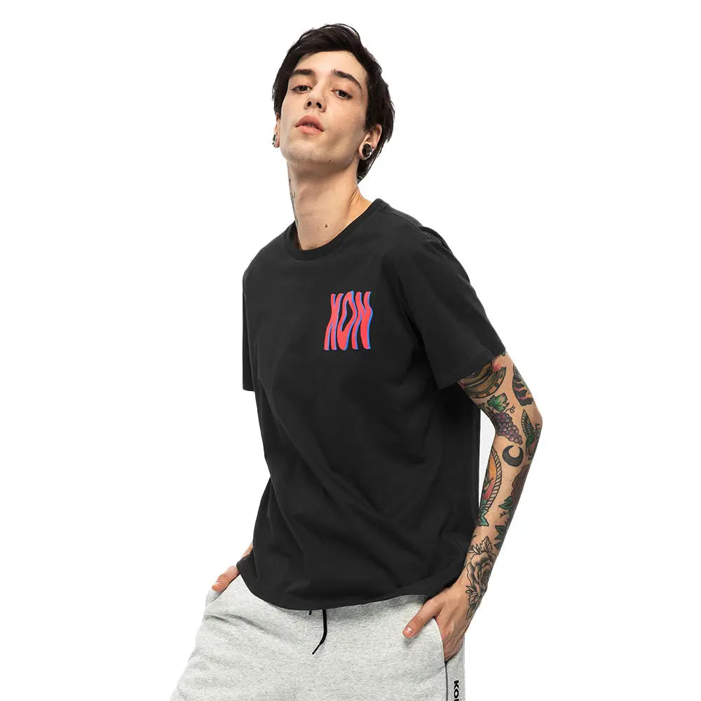 Breathable Knitted Digital Printed Solid Pattern Men's Casual Oversized Black T-Shirt