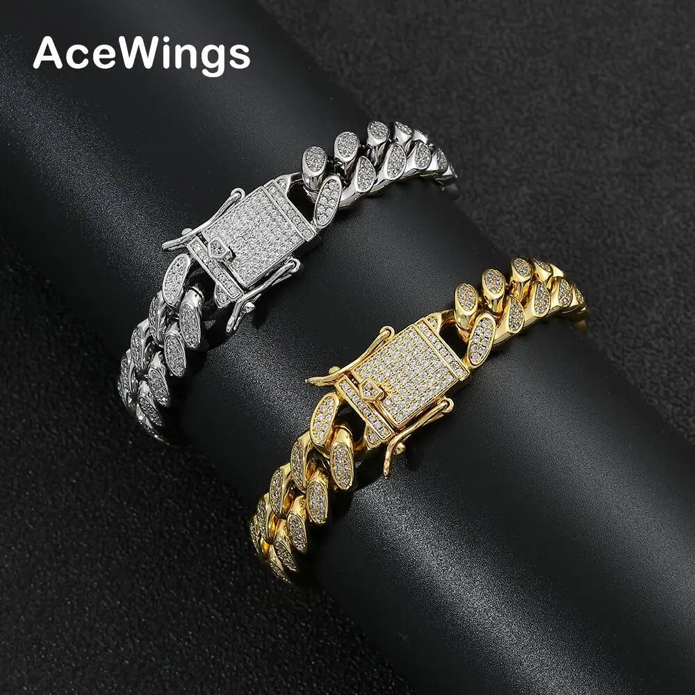 BB005 12mm 7inch 8inch Brass Iced Out Bling Chain Bracelet Jewelry CZ Cuban Bracelet Hip Hop