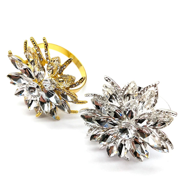 Wholesale Luxury Flower Napkin Holder Metal Alloy Crystal Rhinestone Napkin Ring for Hotel Wedding Banquet Table Decoration