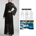 Brand Custom Women's Vintage White Pink Lace Dress Allover Crochet Embroidery Floral Pattern Flare Sleeves Ruffle Maxi Dress