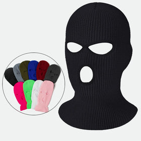 Knitted 3 Hole Ski Mask Beanie Full Cover Face Three Holes Knitting Balaclava Mask With Custom Embroidery Logo Design