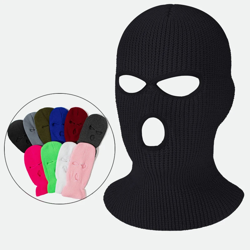 Knitted 3 Hole Ski Mask Beanie Full Cover Face Three Holes Knitting Balaclava Mask With Custom Embroidery Logo Design