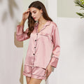 Fung Item 6002 Wholesale Luxury Long Sleeve Pajamas 2 Piece Set V Collar Custom Silky Satin Women Pajamas Set Sleepwear