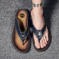 Fashion Men's Classic Hand-Stitched Leather Slippers Comfort Soft Casual Beach Holiday Style Wear-resistant Anti-slip Rubber
